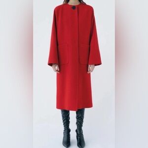 ZARA MANTECO WOOL LONG COAT RED OVERSIZED NWT